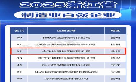 喜报丨今飞控股集团有限公司荣登 “2025浙江省制造业百强企业”